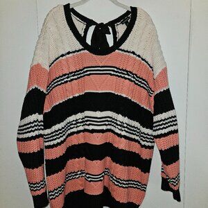 NWOT Torrid pink/white/black stripe cable knit pulllover sweater (3X)